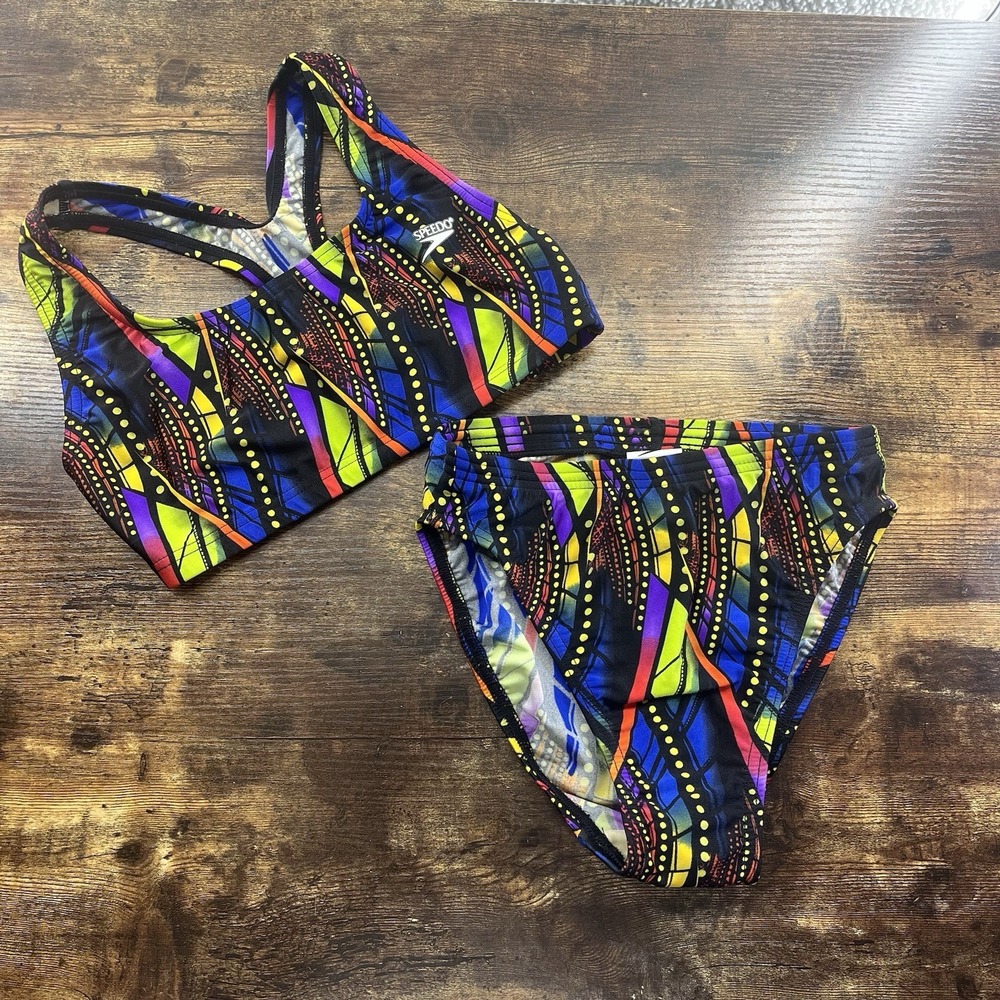 Vintage Speedo 2 Piece Swimsuit USA Women's Size 6 NWOT Neon 90s Athletic